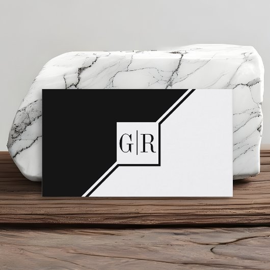 Modern black and white monogram geometric 名刺