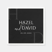 Modern Black and White Monogram Minimalist Wedding スタンダードカクテルナプキン (正面)