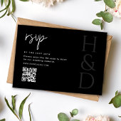 Modern Black and White Monogram Minimalist Wedding 出欠カード