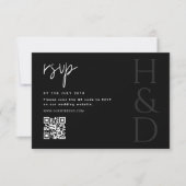 Modern Black and White Monogram Minimalist Wedding 出欠カード (正面)