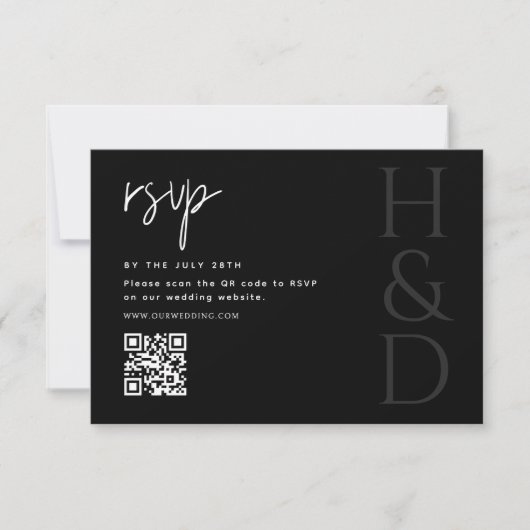 Modern Black and White Monogram Minimalist Wedding 出欠カード (正面)