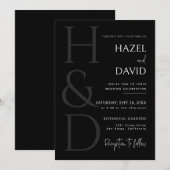 Modern Black and White Monogram Minimalist Wedding 招待状 (正面/裏面)