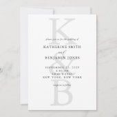Modern Black and White Monogram Minimalist Wedding 招待状 (正面)