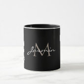 Modern Black and White Orchid Monogram マグカップ (中央)