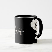 Modern Black and White Orchid Monogram マグカップ (正面右)