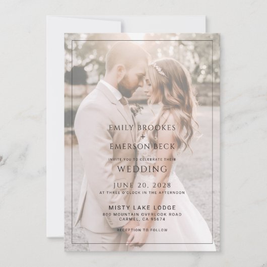 Modern Black And White Overlay Photo Wedding 招待状 (正面)