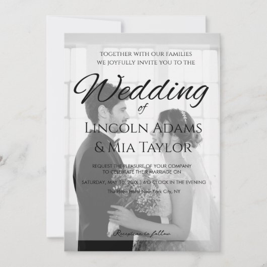 Modern Black and White Overlay Wedding Invitation 招待状 (正面)