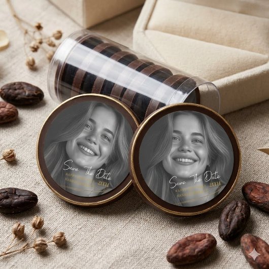 Modern Black and White Photo 21st Birthday Save th ラウンドシール