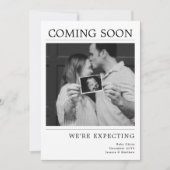Modern Black and White Photo Baby Pregnancy Reveal 案内状 (正面)