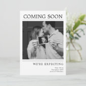 Modern Black and White Photo Baby Pregnancy Reveal 案内状 (スタンド正面)
