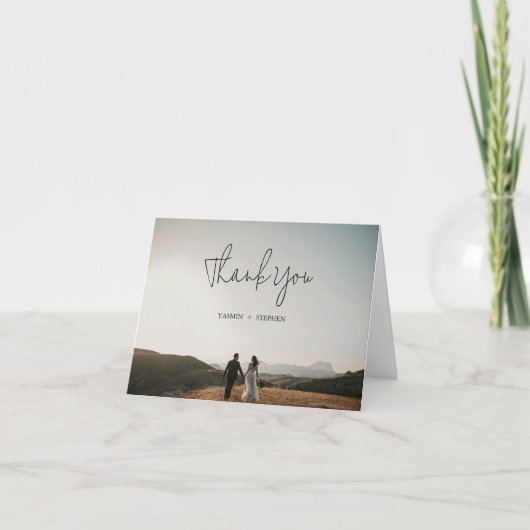 Modern Black and White Photo Chic Wedding サンキューカード (正面)
