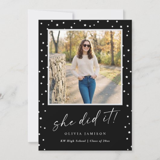 Modern Black and White Photo Graduation 招待状 (正面)