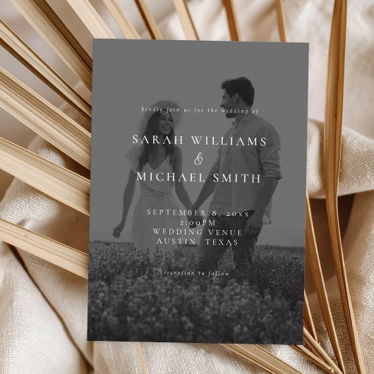 Modern Black and White Photo Minimalist Wedding 招待状