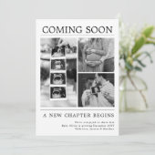 Modern Black and White Photo Newspaper Pregnancy 案内状 (スタンド正面)