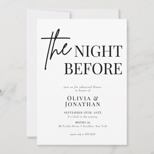 Modern Black and White Photo Rehearsal Dinner 招待状 (正面)