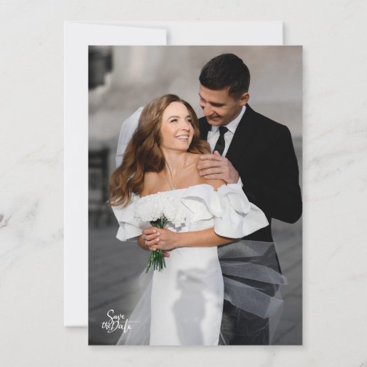 Modern black and white Photo Wedding 招待状 (裏面)