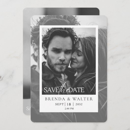 Modern Black and White Photo Wedding Invitation 招待状 (正面/裏面)