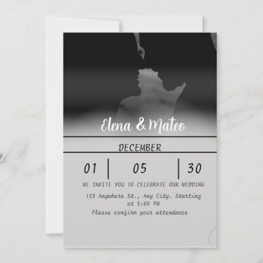 Modern Black and White Photo Wedding Invitation 招待状 (正面)