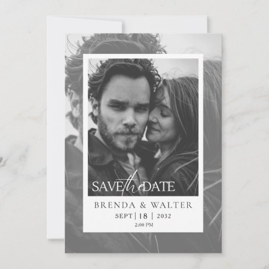 Modern Black and White Photo Wedding Invitation 招待状 (正面)