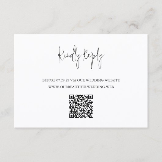 Modern Black and White QR Code Chic Wedding 出欠カード (正面)