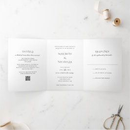 Modern Black and White QR Code Classy Wedding 三つ折り招待状