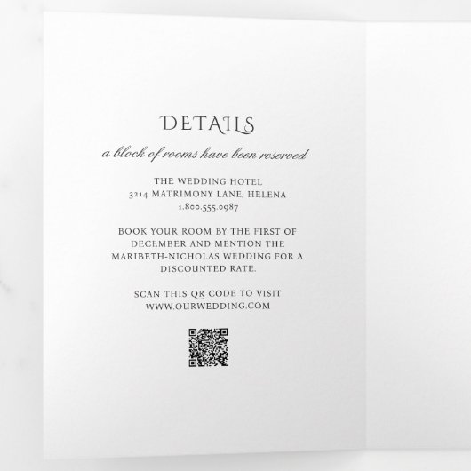 Modern Black and White QR Code Classy Wedding 三つ折り招待状 (内部最初)