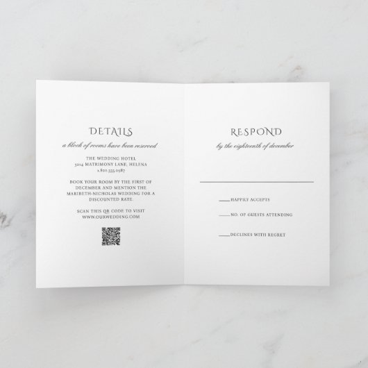 Modern Black and White QR Code Classy Wedding 招待状 (内部)