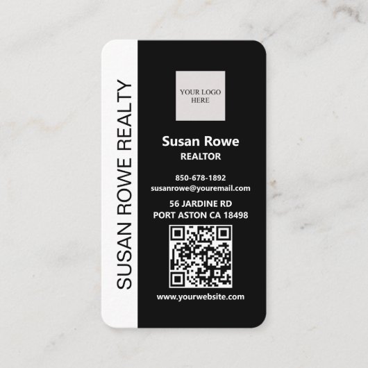 Modern Black and White QR Code Photo 名刺 (正面)