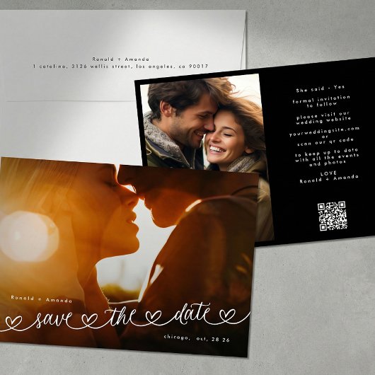 Modern Black and White QR Code Photo Save The Date セーブザデート