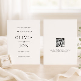 Modern Black and White QR Code Wedding セーブザデート
