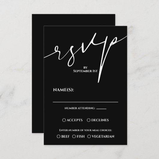 Modern Black and White QR Code Wedding RSVP (正面/裏面)