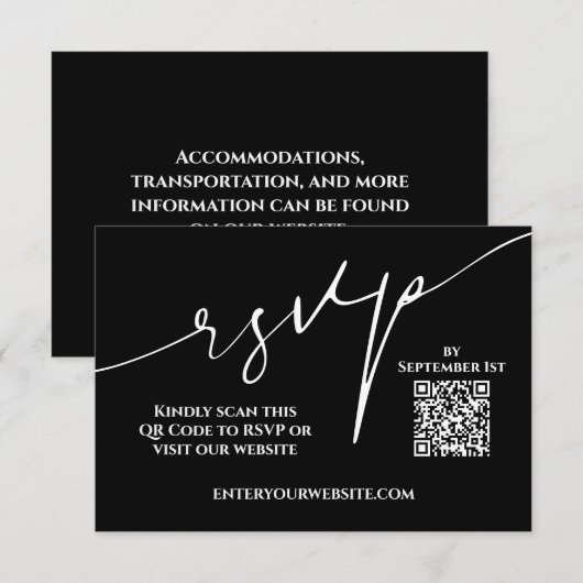Modern Black and White QR Code Wedding RSVP (正面/裏面)