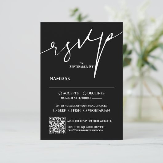 Modern Black and White QR Code Wedding RSVP (スタンド正面)