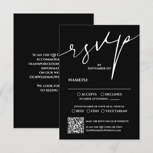 Modern Black and White QR Code Wedding RSVP (正面/裏面)