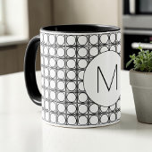 Modern Black and White Rattan Pattern Monogram マグカップ