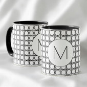 Modern Black and White Rattan Pattern Monogram マグカップ