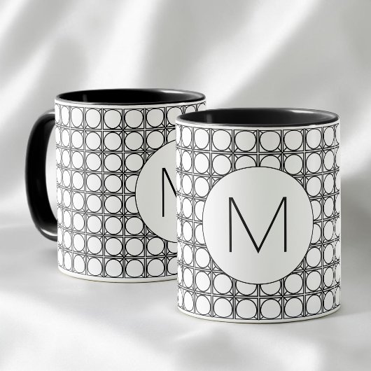 Modern Black and White Rattan Pattern Monogram マグカップ