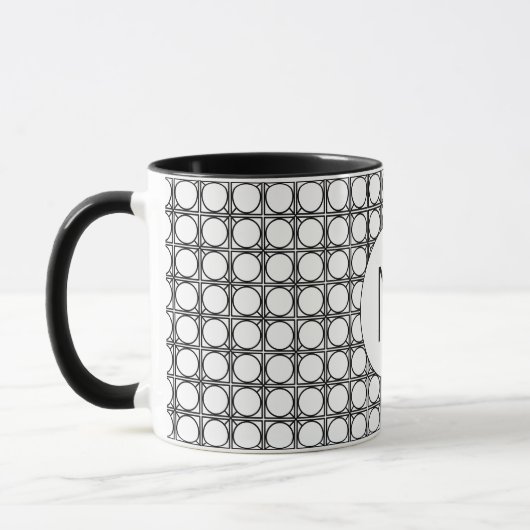 Modern Black and White Rattan Pattern Monogram マグカップ (左)