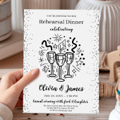 Modern black and white rehearsal dinner card 招待状