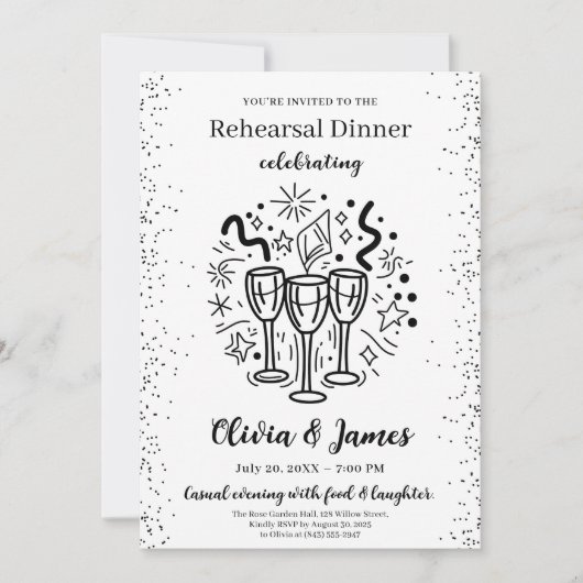 Modern black and white rehearsal dinner card 招待状 (正面)