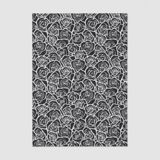 Modern Black and White Roses Chic Floral Pattern  薄葉紙 (正面)