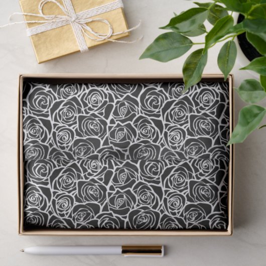Modern Black and White Roses Chic Floral Pattern  薄葉紙 (ギフト)