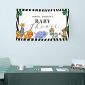 Modern Black and White Safari Animals Baby Shower 横断幕 (トレードショー)