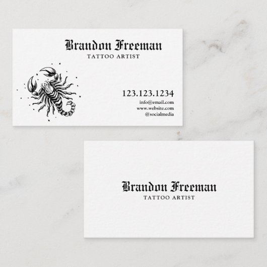 Modern Black and White Scorpion Tattoo Artist  名刺 (正面/裏面)