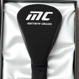 Modern Black and White Sports Simple Cool Monogram ゴルフヘッドカバー