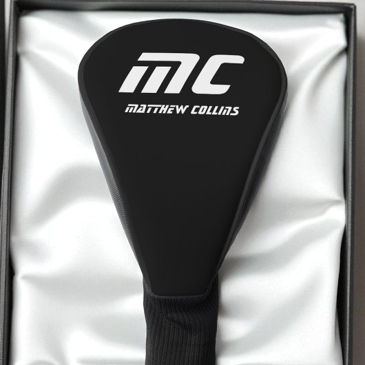 Modern Black and White Sports Simple Cool Monogram ゴルフヘッドカバー