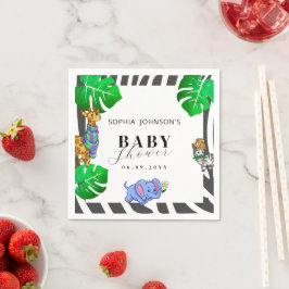 Modern Black and White Stripe Safari  Baby Shower  スタンダードカクテルナプキン