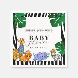 Modern Black and White Stripe Safari  Baby Shower  スタンダードカクテルナプキン