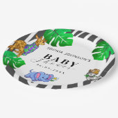 Modern Black and White Stripe Safari Baby Shower ペーパープレート (アングル)