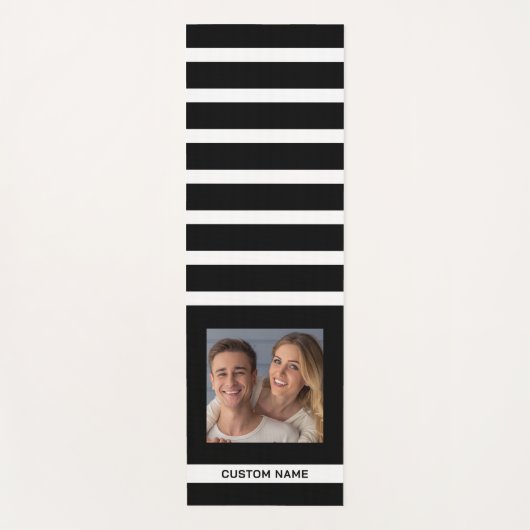 Modern Black And White Striped Personalized Photo ヨガマット (正面)